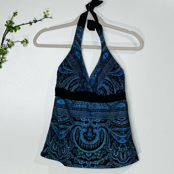 Athleta Swim Athleta Tankini Blue Black Paisley Halter Bathing Suit